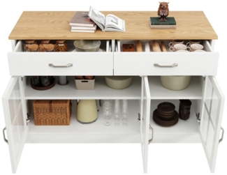 MODFU Sideboard Modernes Küchenschrank,Esszimmerschrank, mit Stauraum (Modernes Sideboard mit flexibler Aufbewahrung, Glasfront, Kippschutz – Vielseitiger Vorratsschrank für Küche, Esszimmer & Wohnzimmer, 120 x 40 x 84 cm), Beistellschrank mit Stauraum