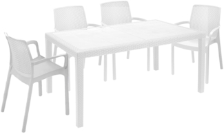 Dmora Outdoor Lounge Set Lograto, Outdoor und Indoor Lounge Set, Feststehender rechteckiger Tisch mit 4 stapelbaren Stühlen, Made in Italy, Weiß