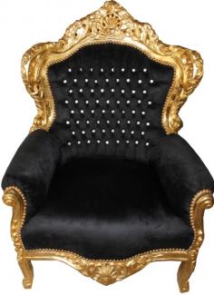 Casa Padrino Barock Sessel King Schwarz / Gold mit Glitzersteinen - Luxus Barock Sessel