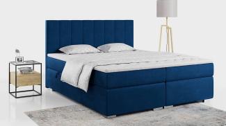 Boxspringbett mit 2 Bettkästen, Matratze und Topper, Polsterbett - ALLY - 200x200 cm - Dunkelblau Velours - H3