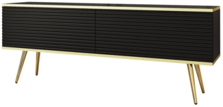 MOEBLO TV-Board Dayn Wave new (Lowboard Fernsehtisch TV Bank TV Tisch Fernseher Tisch TV Möbel, goldene/schwarze Metallbeine), 135/175x30x32