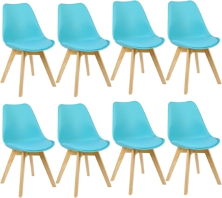 WOLTU Esszimmerstühle 8er Set, Skandinavische Küchenstühle, Wohnzimmerstuhl, Retro Design, Sitzfläche aus Kunstleder, Polsterstuhl Lehnstuhl,Massivholz Beine, Blau EZS69bl-8
