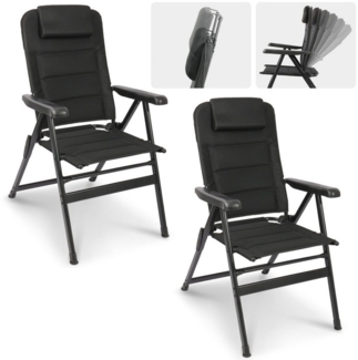 HOMECALL Klappstuhl Hochlehner Campingstuhl Gartenstuhl Gepolstert Faltstuhl Balkonstuhl (150 KG Belastbar Erstellbare Kopfstutze Anglerstuhl,Groß und Hoch, 2 St), mit 6-Fach Verstellbare lehne, für Camp Garten Balkon