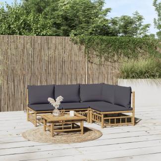 vidaXL 5-tlg. Garten-Lounge-Set mit Dunkelgrauen Kissen Bambus 3155234