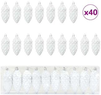 vidaXL Weihnachts-Tannenzapfen Ball 40 pcs Weiß Kunststoff 42018894
