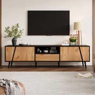 KLAM HOME Lowboard TV-Schrank mit Schubladen und 2 Schränken, 180*40*46cm (Moderne minimalistische TV-Konsole mit 6 Stützbeinen aus Massivholz), Passend für 75-Zoll-Wohnzimmerschränke