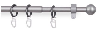 Bestlivings Gardinenstange Stilgarnitur mit Endstücken - 05957, Ø 16 mm, Wandträger, Metall, Kunststoff, Vorhangstange 120-220cm inkl. Ringe mit Faltlegehaken und Endstücken