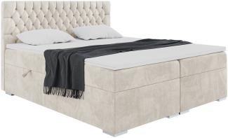 MEBLINI Boxspringbett DALIA 200x200 cm mit Bettkasten - H3/Creme Samt Polsterbett - Doppelbett mit Topper & Taschenfederkern-Matratze