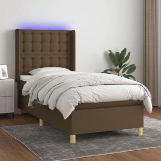 vidaXL Boxspringbett mit Matratze & LED Stoff Dunkelbraun 80x200 cm, Härtegrad: H2 [3139152]