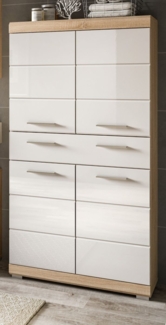 Badezimmer Midischrank Mambo in weiß Hochglanz und Eiche 74x141 cm