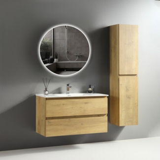 Alpenberger Badmöbel-Set Badezimmermöbel Badezimmer Schrank, (LED Spiegel Rund mit Beleuchtung, Waschbecken mit Unterschrank und Hochschrank), Komplettprogramme fürs Bad und Gäste WC mit Badspiegel