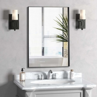 Loevschall Wandspiegel Rechteckige Spiegel mit schwarzem Alurahmen, wendbar, einfache Montage (2 Größen - 51x76 / 61x76 cm, vertikal und horizontal möglich, Schwarz), Spiegel für Schlafzimmer, Wohnzimmer, Garderobe, Flur und Badezimmer