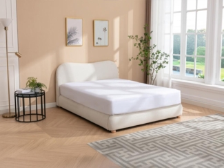 Vente-unique - Bett mit Bettkasten - 180 x 200 cm - Bouclé-Stoff - Beige + Matratze - VANARI