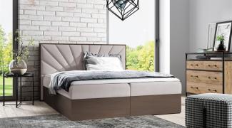 Boxspringbett Bett DAIMON 120x200 cm Dunkel Eiche Stoff Hellbeige inkl Bettkasten