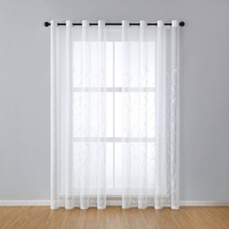 BYSURE Gardine NF12WH00272, Ösen (2 St), transparent, blätte-Stickerei Vorhang