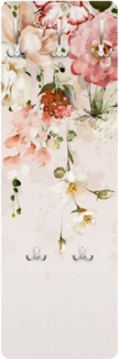 Bilderdepot24 Garderobenpaneel pastell Aquarell Blumen Floral Kunst Rankende Blumen Aquarell Vintage (ausgefallenes Flur Wandpaneel mit Garderobenhaken Kleiderhaken hängend), moderne Wandgarderobe - Flurgarderobe im schmalen Hakenpaneel Design