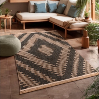 Paco Home Teppich Cologne 494, rechteckig, Höhe: 11 mm, Flachgewebe, meliert, Rauten Motiv, mit Fransen, Outdoor geeignet
