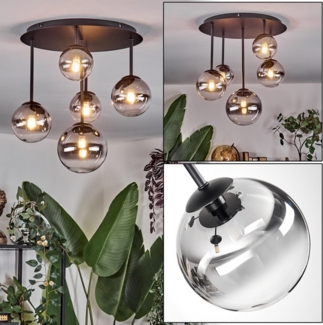 hofstein Deckenleuchte Deckenlampe aus Metall/Glas in Schwarz/Rauchfarben/Klar, Deckenleuchte im Retro/Vintage-Design (Schirme Ø 10, 12, 15cm), 5 x G9