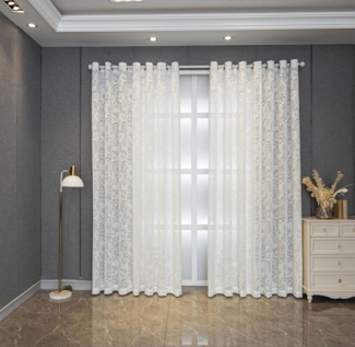 BYSURE Gardine (2 St), Ösen, transparent, Polyester, Damastmuster, für Wohnzimmer Schlafzimmer, Weiß Vorhänge