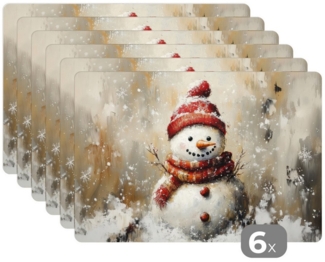 MuchoWow Platzset Schneemann - Winter - Schnee - Beige, (6-St), Platzsets, Tischset, Abwaschbar, Tischsets, Platzdeckchen