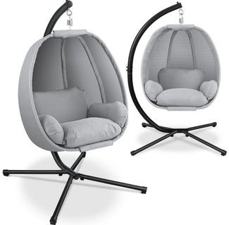 KESSER® 'Luxe' Hängesessel mit Gestell, inkl. Sitz- & Rückenkissen, Seitenpolsterung, grau, für Indoor & Outdoor, bis 150 kg belastbar