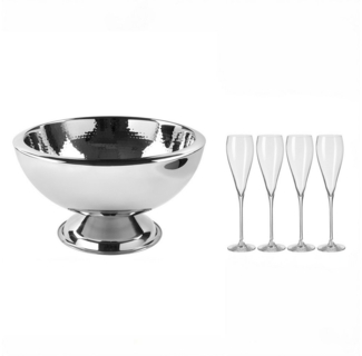 Fink Cocktail-Set KALAS - Punchbowl + 4erSet Champagnergläser - silber - Edelstahl/ Glas, (2er Set, 2 Stück), Geschenkset - Flaschenkühler - Sektgläser Bowl - Eiskübel - Champagner