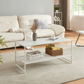 Couchtisch Ruokolahti mit Gitterablage 102x43x46cm Weiß [en. casa]