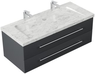 Badmöbel Marmor Carrara White Damo 130 cm 2 Hahnlöcher SoftClose grafit : Grafit
