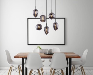 Hängeleuchte Hängelampe Wohnzimmer 6 Flammig Glas rauch Metall 15345-6