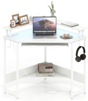 COSTWAY Eckschreibtisch, mit LED, Ladestation, Tastaturablage & Monitorständer