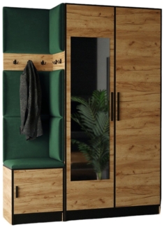 Compleo Garderoben-Set (Schuhschrank, Schrank, 5 x Kleiderhakenbrett, Polster-Paneel) MALTI, Wandgarderobe für Ihren Eingangsbereich