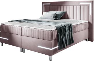 Boxspringbett Tasurto 3 LED, Rosa, 200x200 cm