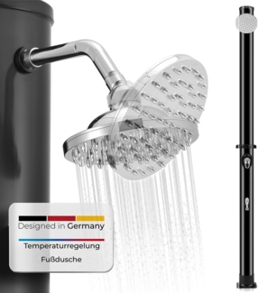 Juskys Solardusche Victoria 20 Liter - 220 cm - bis 60°C – mit schwenkbarem Duschkopf, Fußdusche & Gartenschlauch Anschluss Gartendusche Außendusche