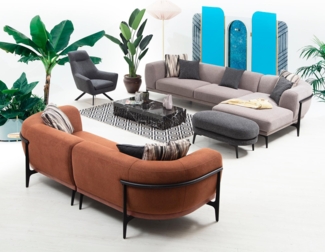 Sitzgruppe/Sofa Set - "Mock-orange" - Ecksofa + 3-Sitzer + Sessel-Grau/Orange