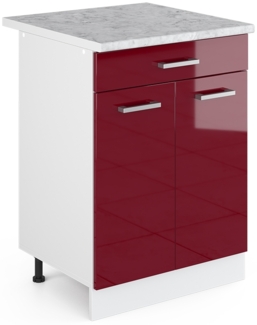 Küchenunterschrank R-Line Rot Hochglanz 60 cm mit Schublade, AP Marmor Vicco