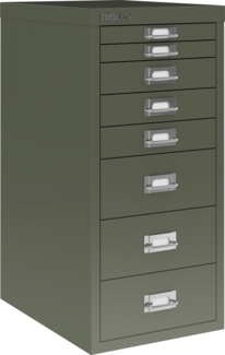 Bisley Multidrawer Schubladenschrank aus Metall mit 8 Schubladen DIN A4 ohne Sockel - Farbe: Olivgrün, L298-623