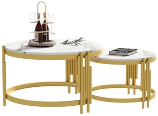 HAUSS SPOLE Couchtisch Couchtisch-Set mit goldener Metallrahmen, runde Tische in 2 Größen
