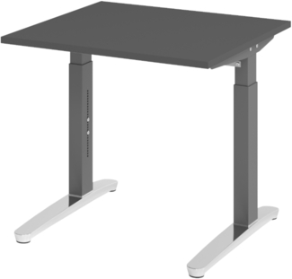 bümö manuell höhenverstellbarer Schreibtisch 80x80 in graphit Gestell in graphit/alu - PC Tisch höhenverstellbar & klein, höhenverstellbarer Tisch Büro, kleiner Computertisch verstellbar, X08-G-GC