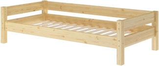 Kinderbett, Einzelbett, Holzbett Kiefer massiv klar lackiert 90x200 mit Lattenrost V-60. 20-09