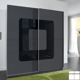 Schwebetürenschrank Kleiderschrank 2-türig Alu / Anthrazit Schwarzglas 180cm