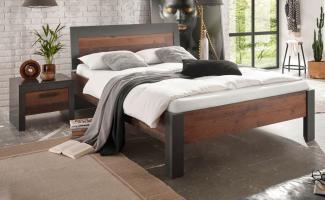 Bett und Nachttisch Ward in Used Wood Shabby und Matera grau Liegefläche 140 x 200 cm Set 2-tlg.