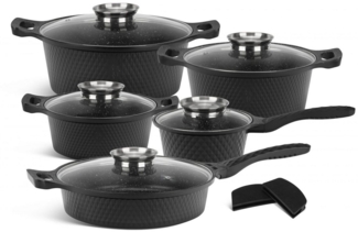 Edenberg Topf-Set Schwarze moderne Töpfe, Topfset, Pfanne, Kasserolle, Aluminium, Keramik (12-tlg, Zeitloses Design des Topfsets. Eine ideale Geschenkidee)