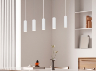 Moderne Pendelleuchte SOKA 5-flammig aus Metall Weiß, Breite 85cm