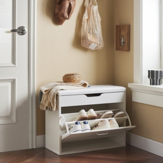 SoBuy Schuhkipper FSR95, Schuhbank mit Sitzkissen Sitzbank Schuhregal Schuhschrank, Sitzkommode Schuhschrank mit Klappe, für 6 Paar Schuhe, Flur Diele