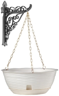 Pflanzenampel Hängeschale Blumenampel Hängeampel inkl. Kette und Wandhalterung Rattan Optik weiß