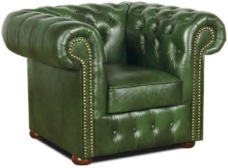 Casa Padrino Chesterfield Echtleder Sessel Grün 110 x 90 x H. 78 cm - Luxus Kollektion