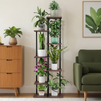 Simloveve Blumenständer pflanzenständer 7 Etagen blumenständer wohnzimmer (7 Etagen Pflanzentreppe, Pflanzenregal Standregal, 1 St, Hölzern und Metall Mehrstöckig Pflanzenständer), für Innen Wohnzimmer Deko Garten Balkon