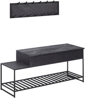 Kadima Design Industrial Garderoben-Set, Mango Massivholz, Wandgarderobe, Sitzbank, Regal. 110x37x70 cm