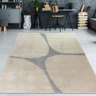 TeppichHome24 Teppich Kuscheliger Hochflor Teppich für Wohnzimmer & Schlafzimmer Beige Grau, rechteckig