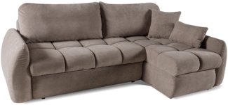 MEBLINI Schlafcouch mit Bettkasten – GLOW - 252x155x93cm – Braun Plüsch - Kleines Ecksofa mit Schlaffunktion - Sofa mit Relaxfunktion und Kissen - Kleine Couch L-Form - Eckcouch